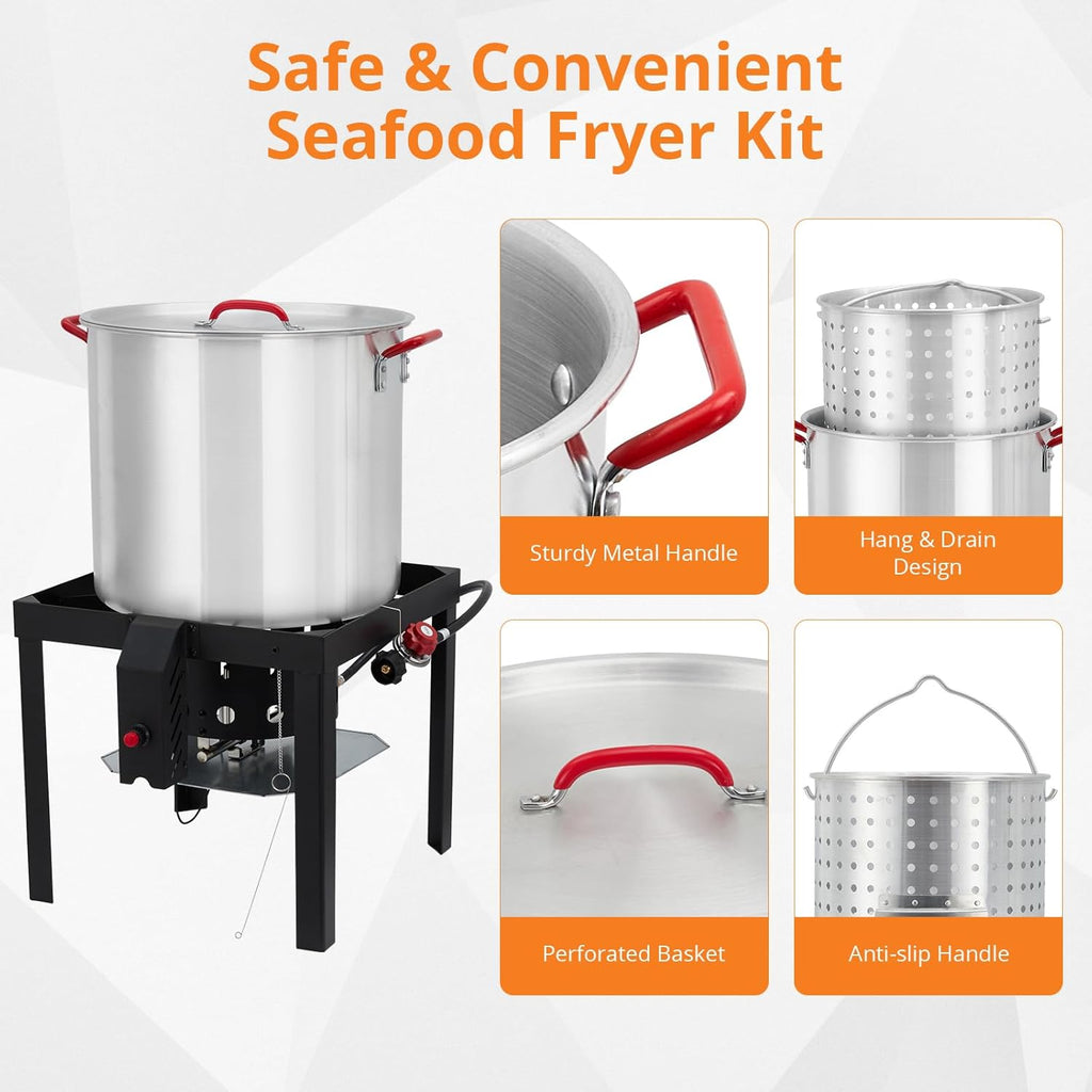 80 Qt Aluminum Seafood Boil Pot with Steam Basket and Propane Jet Burner Z1446