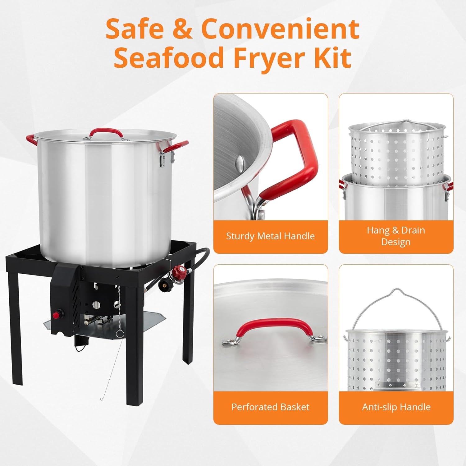 80 Qt Aluminum Seafood Boil Pot with Steam Basket and Propane Jet Burner Z1446