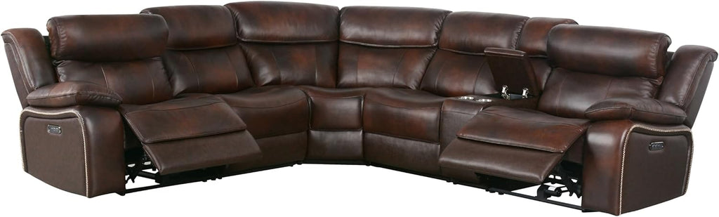 Brown Top Grain Leather 6 Piece Power Reclining Sectional Y83899