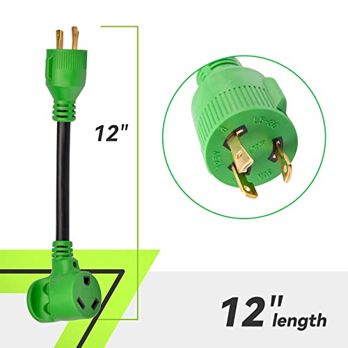 3 Prong 12 Inch 30 Amp to 30 Amp RV Generator Adapter Cord, STW 10/3, L5-30P to TT-30R N74697