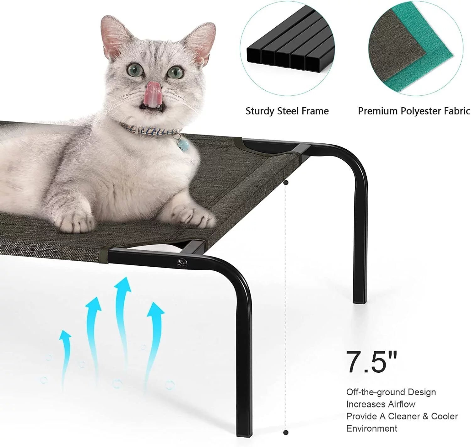 Elevated Pet Bed Raised Cat Cot Cooling Dog Bed Waterproof Chew Proof W185472