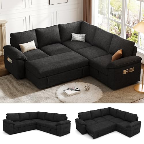 Dark Grey 7 Seat Modular Sectional Sofa with Pull Out Bed Q9448