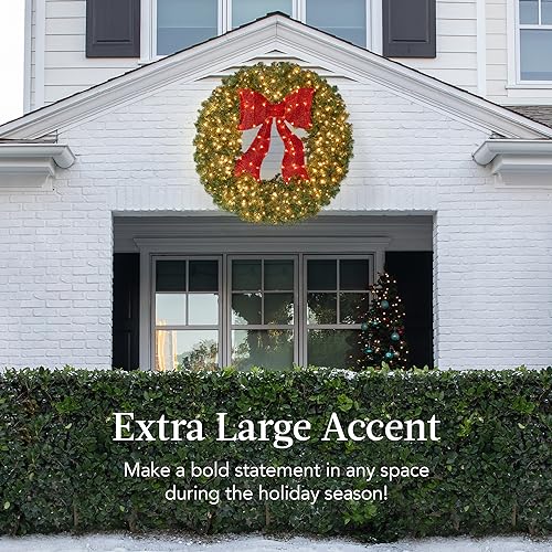 36in Artificial Pre-Lit Fir Christmas Wreath with 150 LED Lights L4266