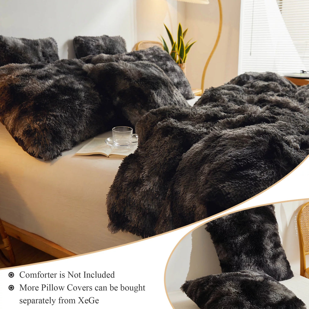 Tie Dye Plush Shaggy Duvet Cover Set, 3 Pieces Velvet Fluffy Furry Bedding Set, Queen W759