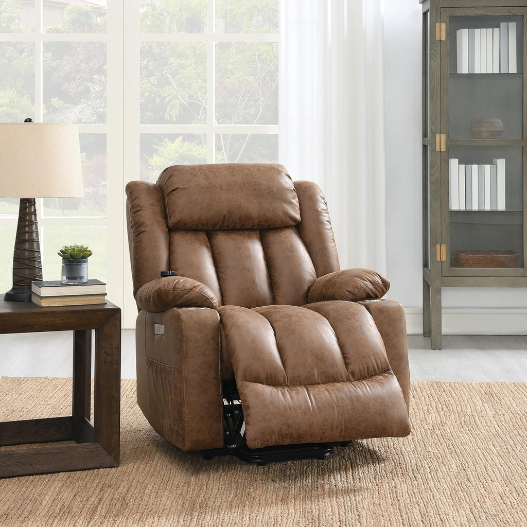 Brown Leather Power Lift Recliner Chair with Heat and Massage G348237