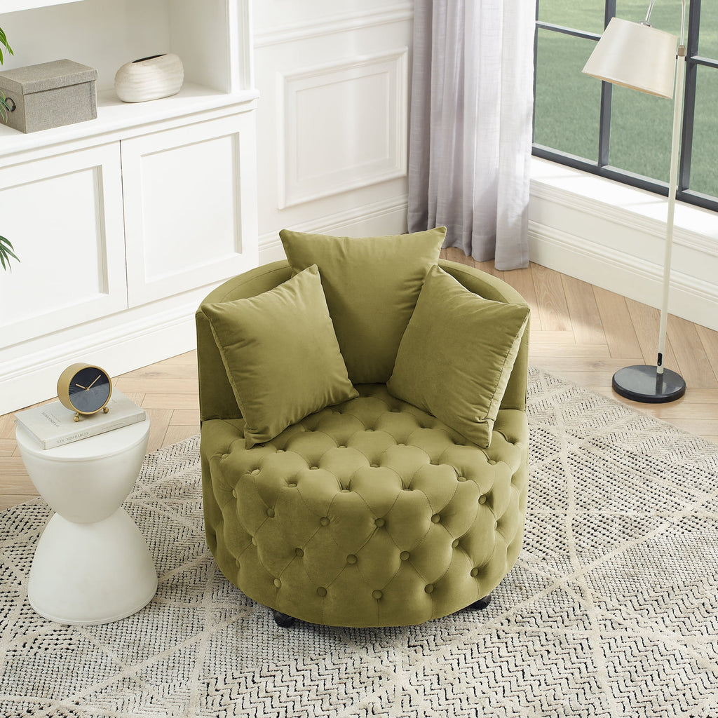 Khaki Green Velvet Swivel Chair with Wheels H93611