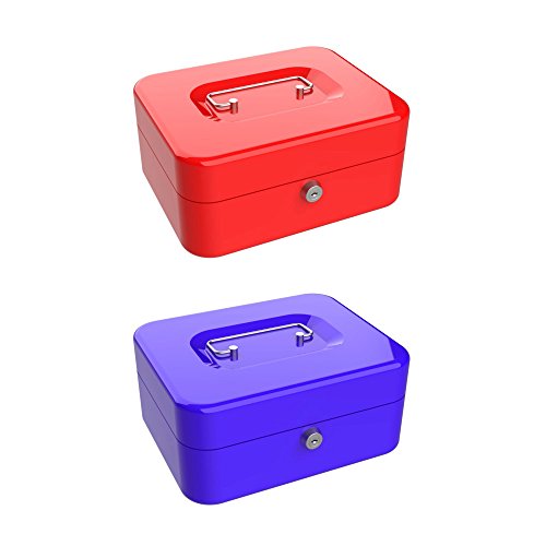 Blue 8-Inch Key Lock Cash Box with Coin Tray Z163578