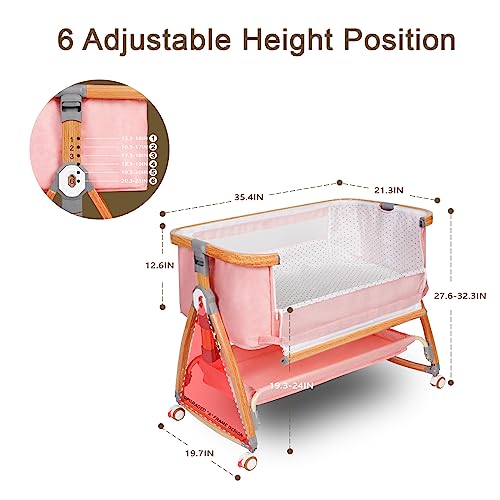 Light Grey 6 Height Adjustable Bassinet with Wheels and Mosquito Net S59397