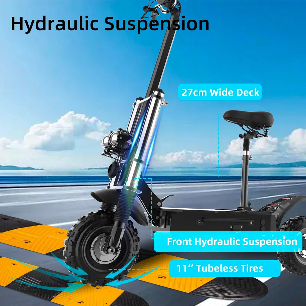 Dual Motor Electric Scooter with Seat, 60V 5600W, 11 inch Off-Road Tire E86627