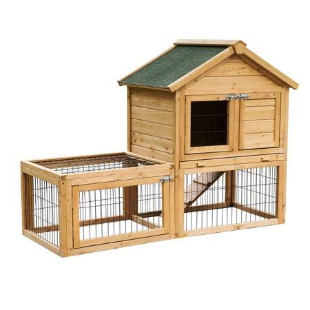 53 inch Wooden Chicken Coop Rabbit Playpen Hutch Pet House Poultry Cage with Outdoor Run Y189836