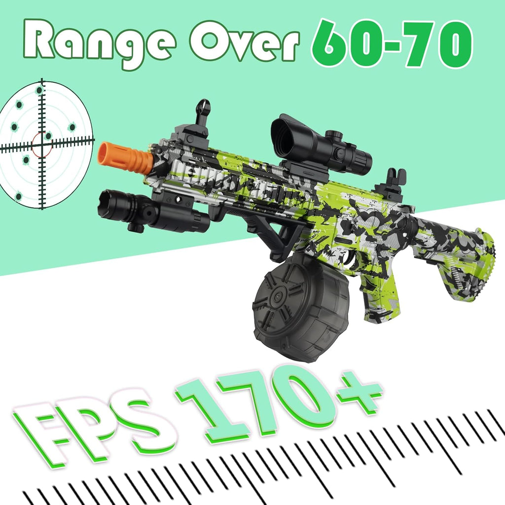 Large Gel Ball Blaster with Drum & Mag, Automatic and Manual Splatter Blaster with 40000 Gel Rounds, Electric Splat Blaster and Goggles (Green) H562692