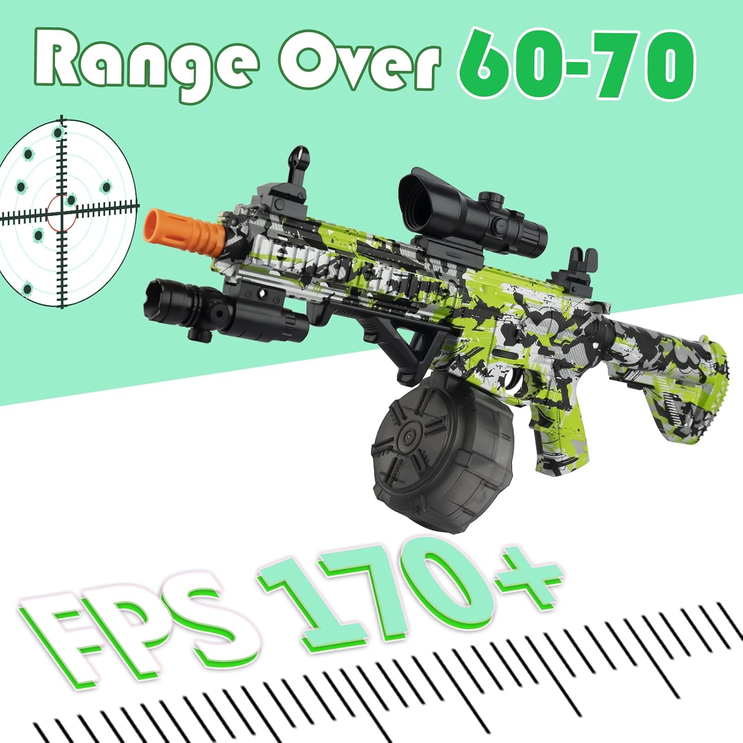 Large Gel Ball Blaster with Drum & Mag, Automatic and Manual Splatter Blaster with 40000 Gel Rounds, Electric Splat Blaster and Goggles (Green) H562692