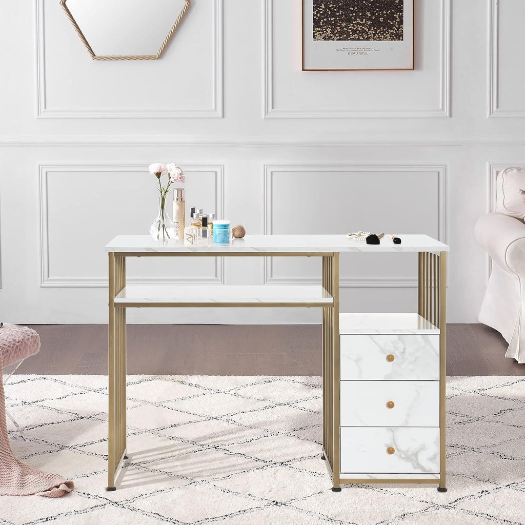 Marbling Texture Manicure Table with Storage Drawers O465741