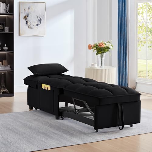 Velvet Single Sofa Bed with Storage Pockets and 2 Pillows E21652