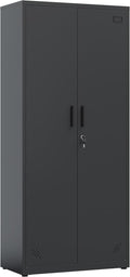 Metal Garage Storage Cabinet, Tall Locking Steel Storage Cabinet with 2 Doors and 4 Adjustable Shelves O46872