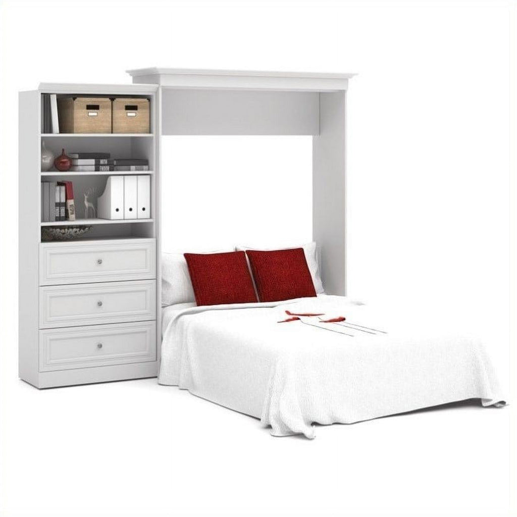 White Wood Queen Murphy Bed with Drawers A632006