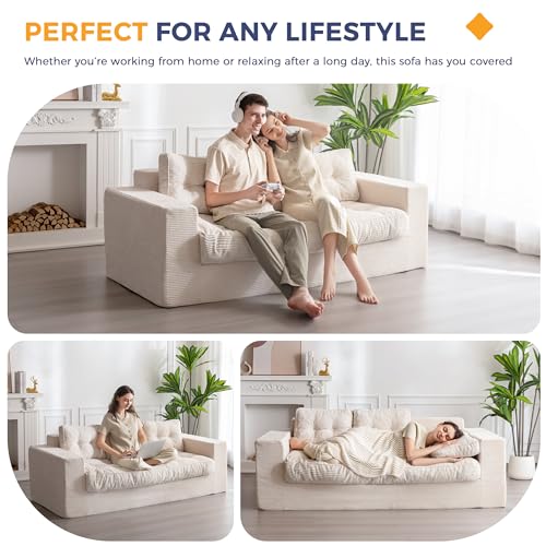 Beige 3 Seater Upholstered Floor Sofa with Armrests W343254