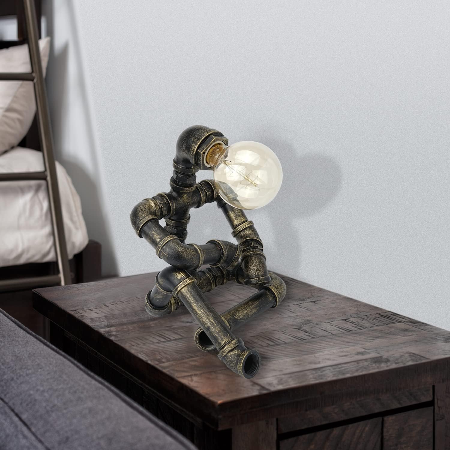 Bronze Iron Pipe Table Lamp with Button Switch J66513