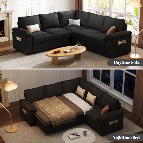 Dark Grey 7 Seat Modular Sectional Sofa with Pull Out Bed Q9448