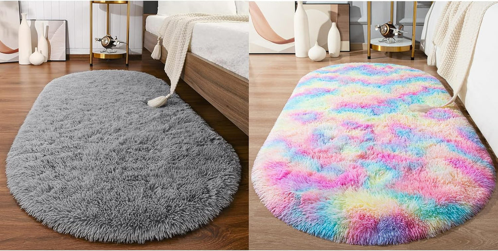Grey & Rainbow Shag Oval Area Rug Set of 2 I4084