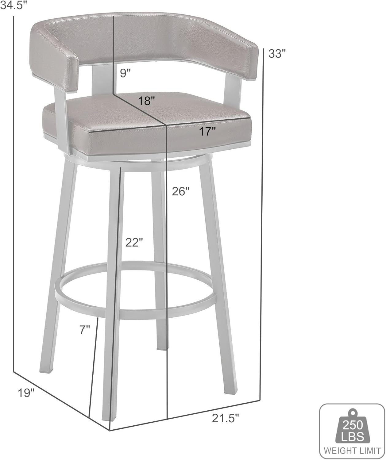 Black Faux Leather and Brushed Stainless Steel Swivel Bar Stool J227