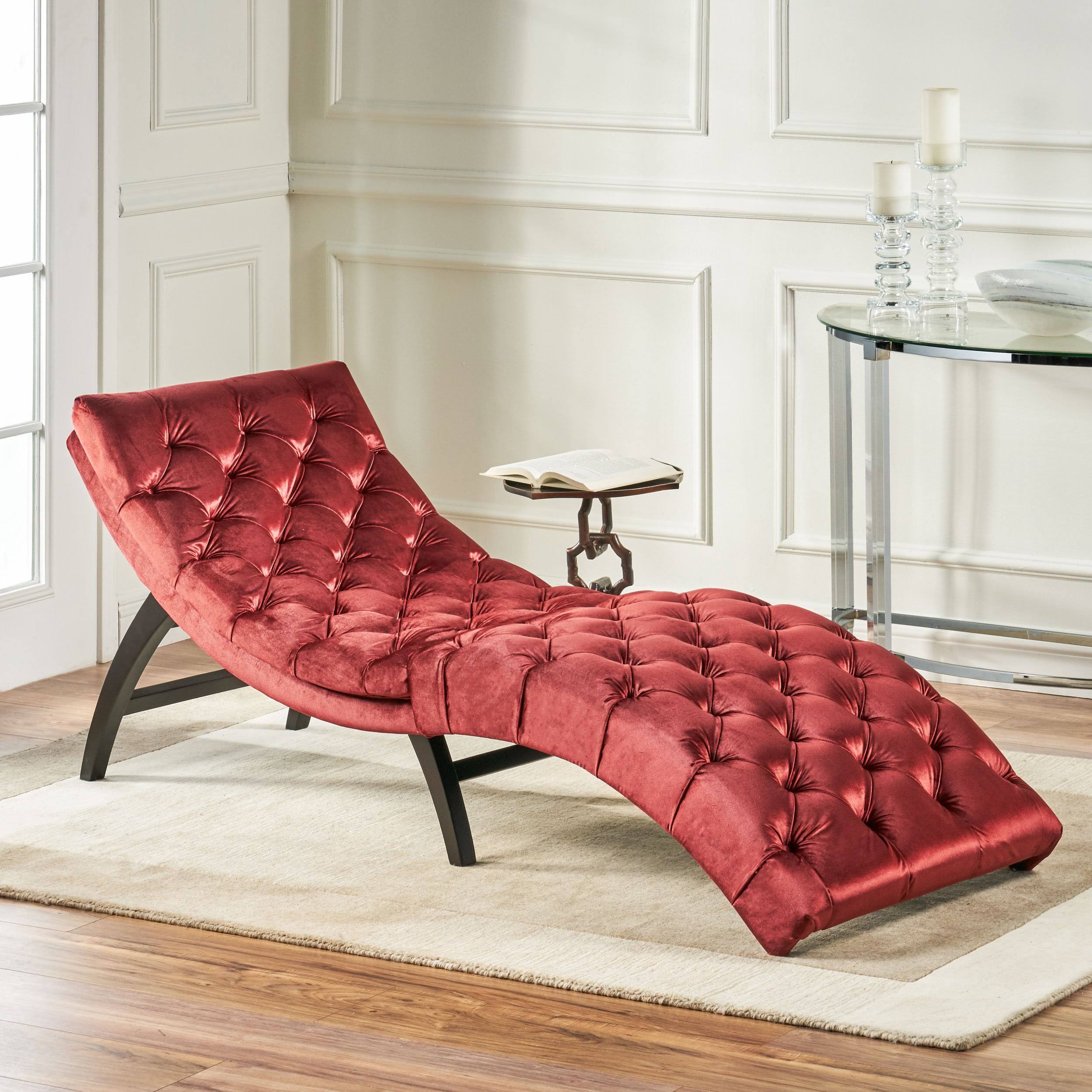 Garnet Brown Tufted Velvet Chaise Lounge C14357