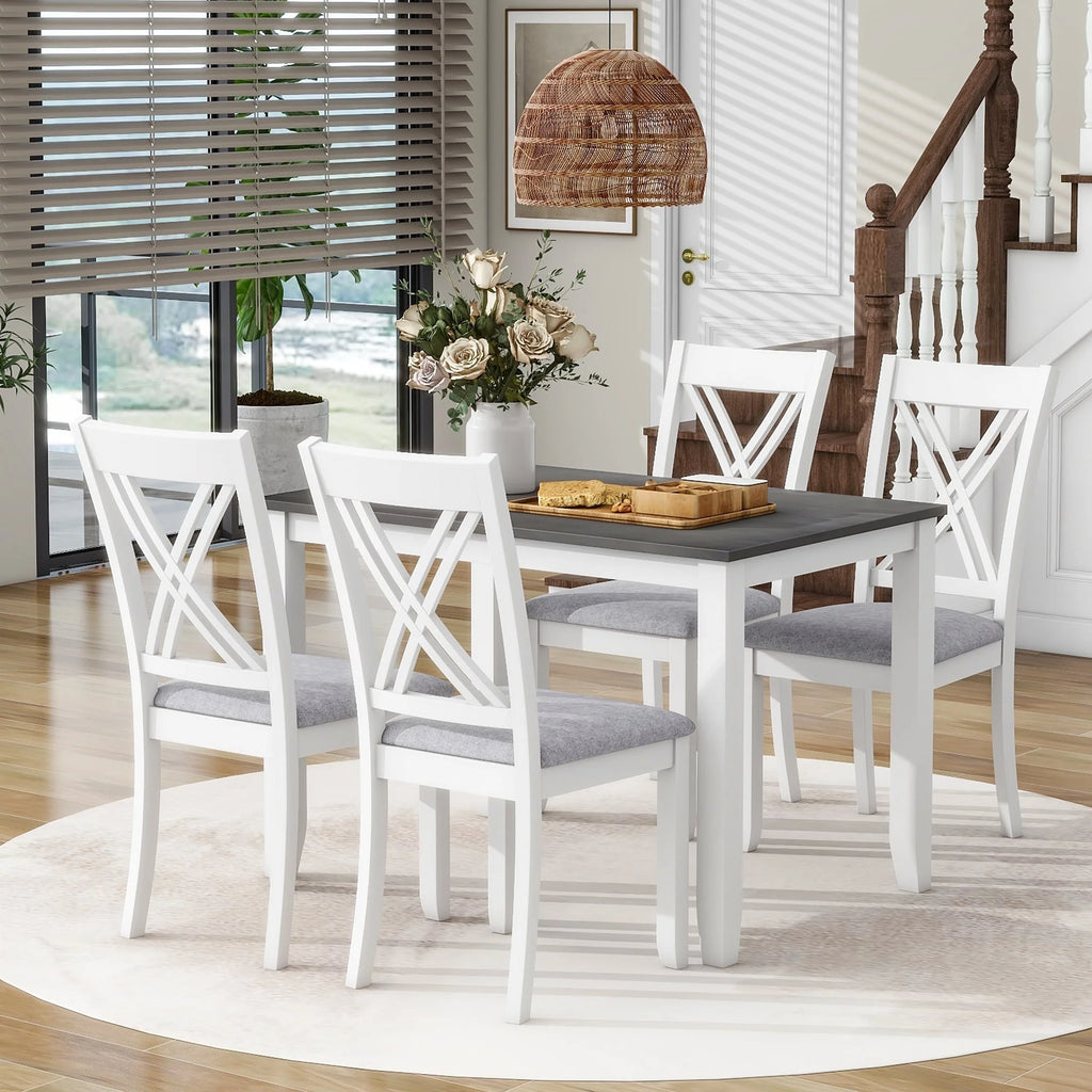 5-Piece Grey Wood Dining Table with 4 Chairs Set R390
