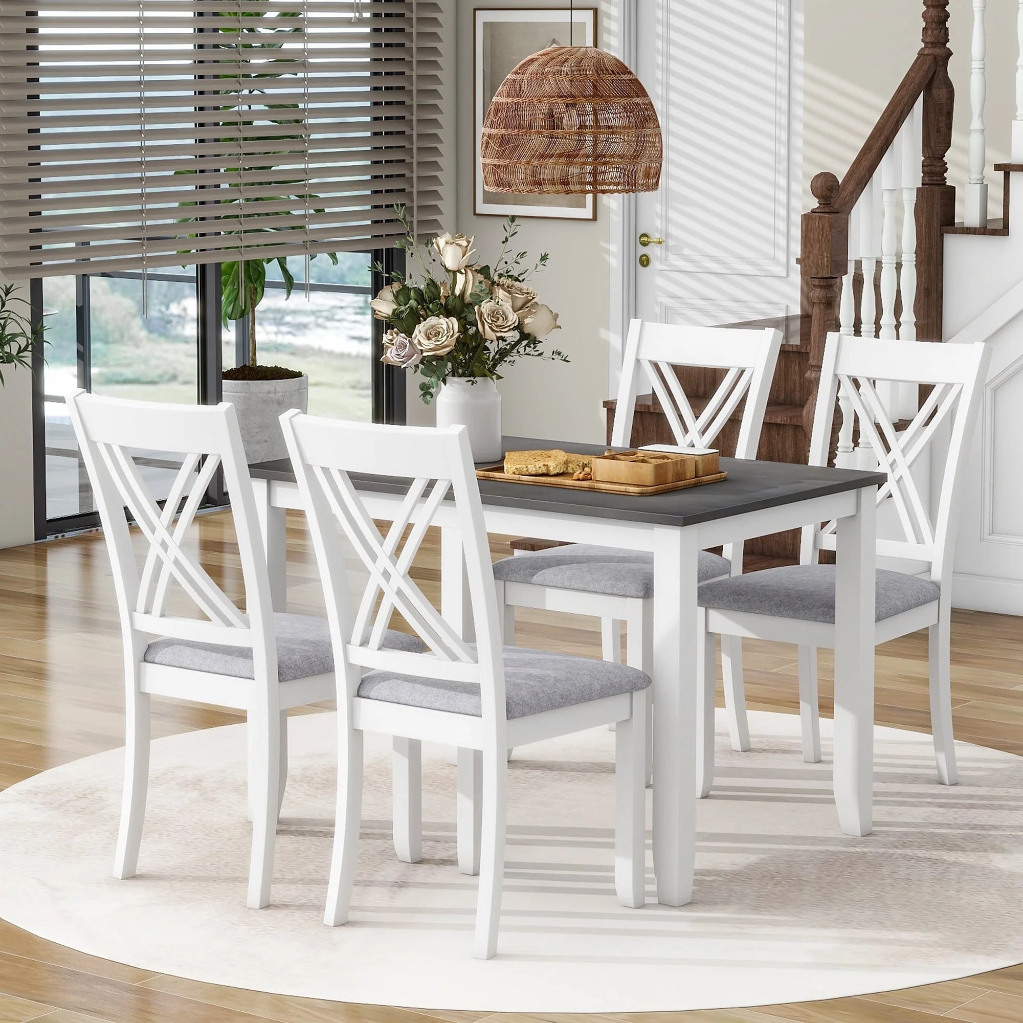 5-Piece Grey Wood Dining Table with 4 Chairs Set R390