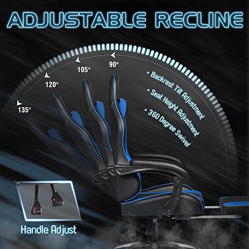 Blue Ergonomic Gaming Chair with Footrest and Massage Lumbar Support B22546