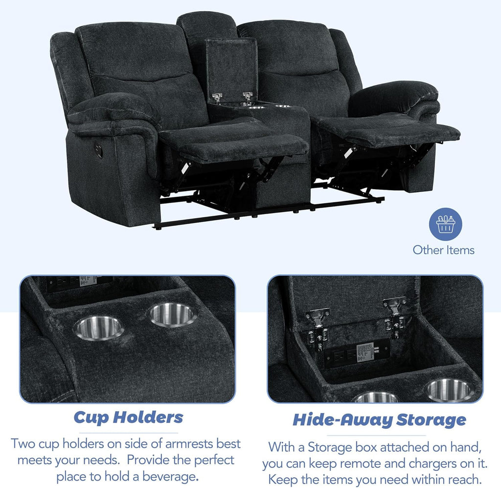 3-Piece Velvet Recliner Sofa Set with Cup Holders S4470