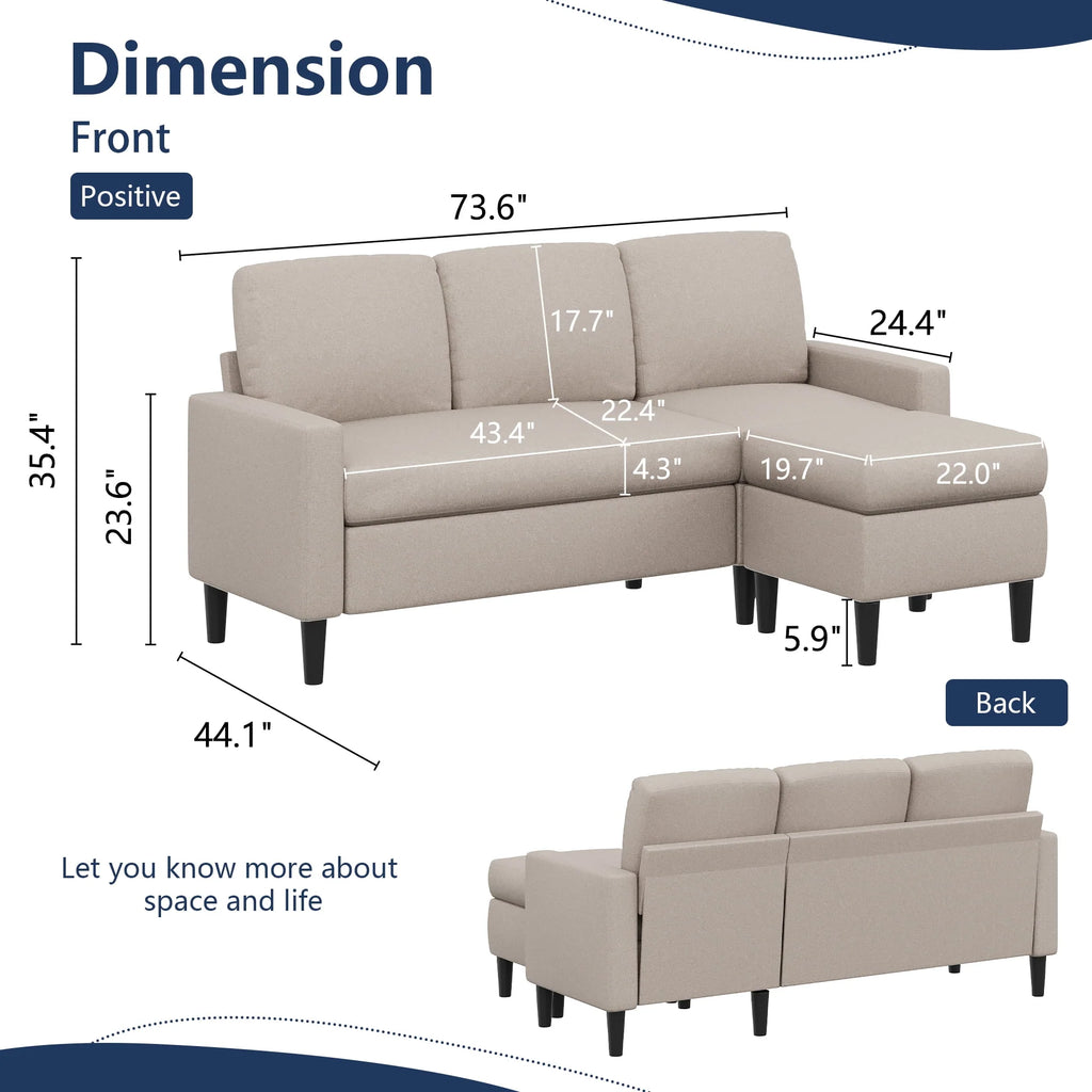 Grayish Black Linen L-Shaped Convertible Sectional Sofa V153822