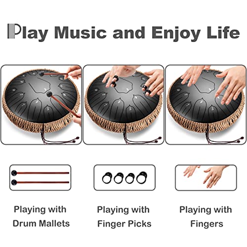 14 Inch 15 Notes Steel Tongue Drum with Travel Bag Mallets Music Book C Major Navy D994772