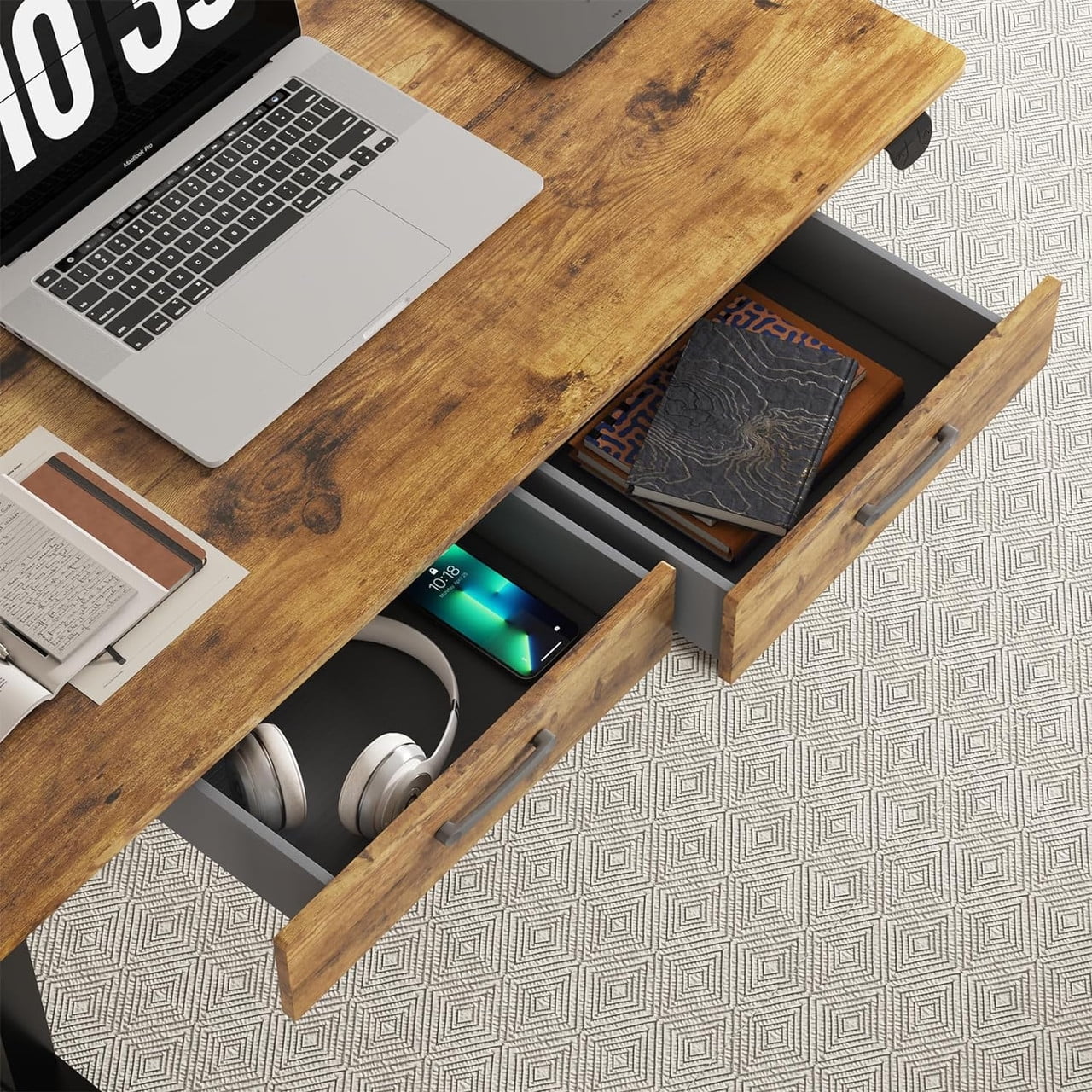 45" Electric Standing Desk with 2 Drawers Adjustable Height D96356