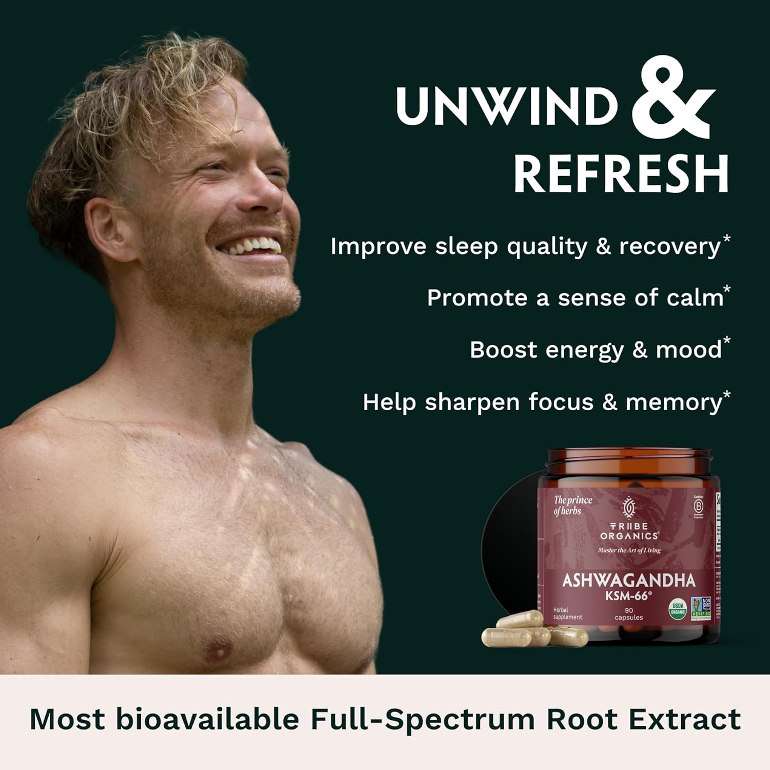 90 Capsules Organic Ashwagandha Root Powder Supplement C1318
