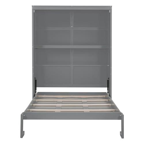 White Full Size Murphy Bed with 2 Tier Shelves Z295352