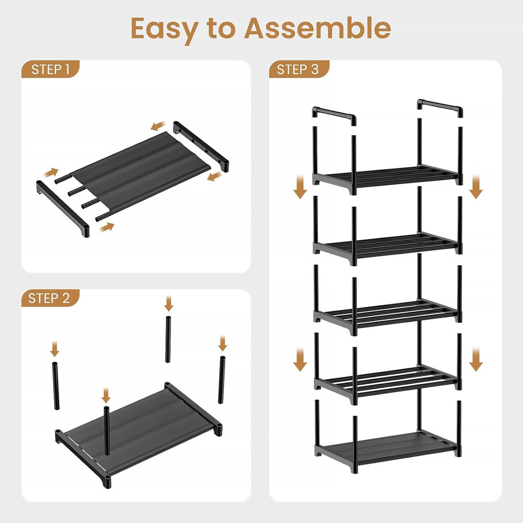 10 Tiers Metal Narrow Black Shoe Rack with 2 Boxes and 1 Hook M248643