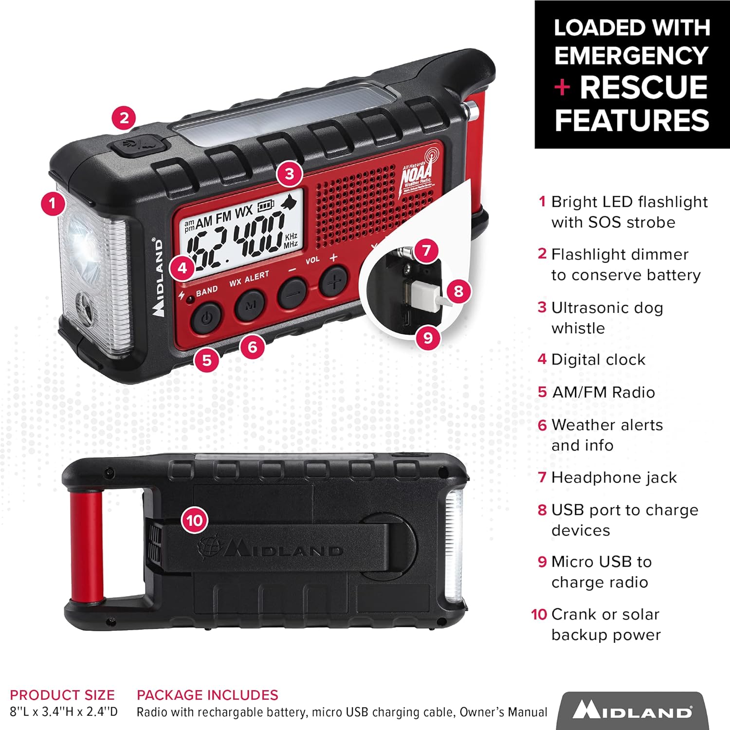 Red Black Emergency Crank AM/FM Radio Pack of 2 G117771
