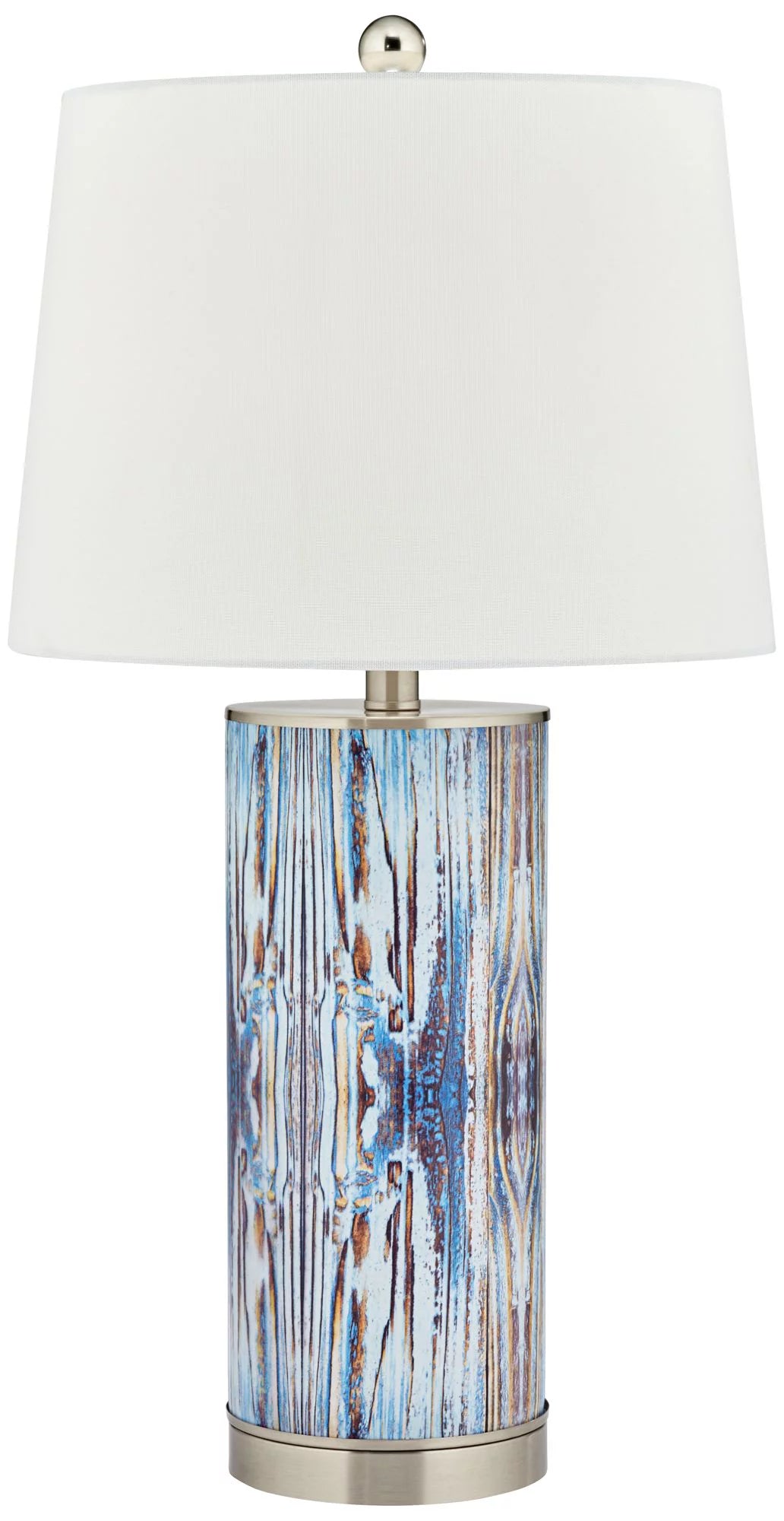 Brushed Nickel Blue Glass White Shade Table Lamp 26 1/2" High X100943