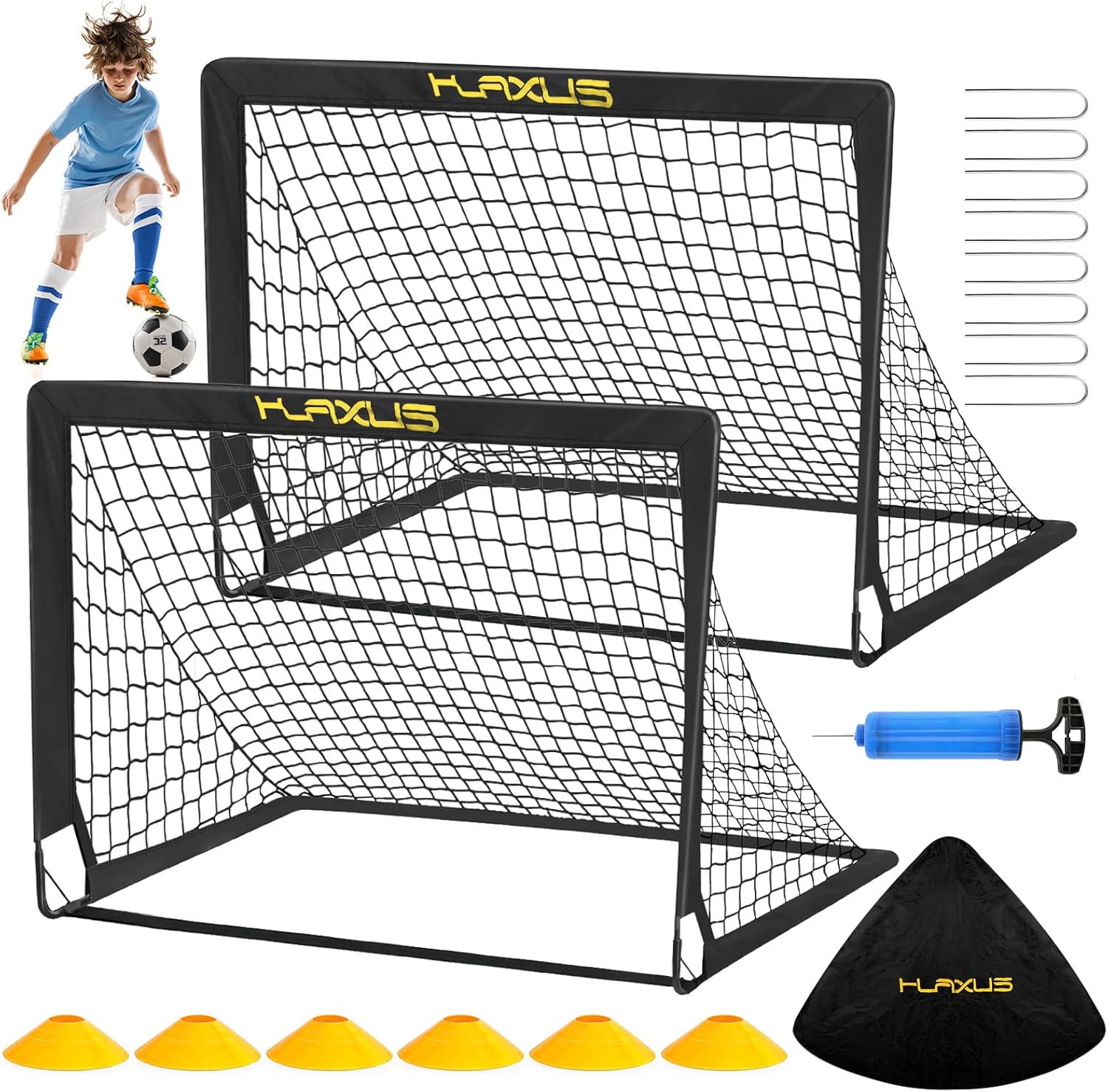 2 Set 4x3 ft Portable Pop Up Soccer Net with Soccer Ball B9032