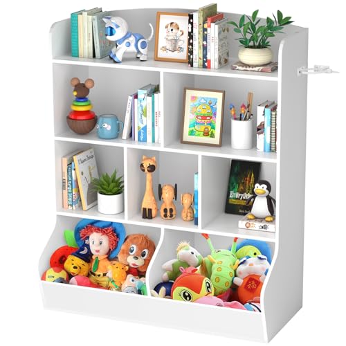 White 4 Tier Bookshelf and Toy Storage Organizer with 8 Cabinet O921