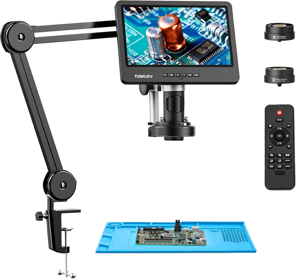 Flex Digital Soldering Microscope 2000x, 10.1" HDMI Microscope with 3 Lens, Ring Light, 64GB Q2569