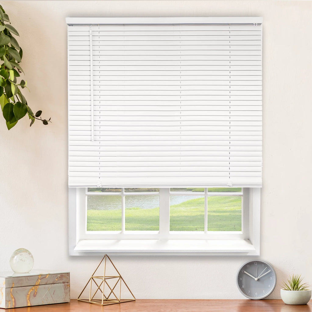 Gloss White Cordless Vinyl Mini Blinds 70"W X 48"H I59623