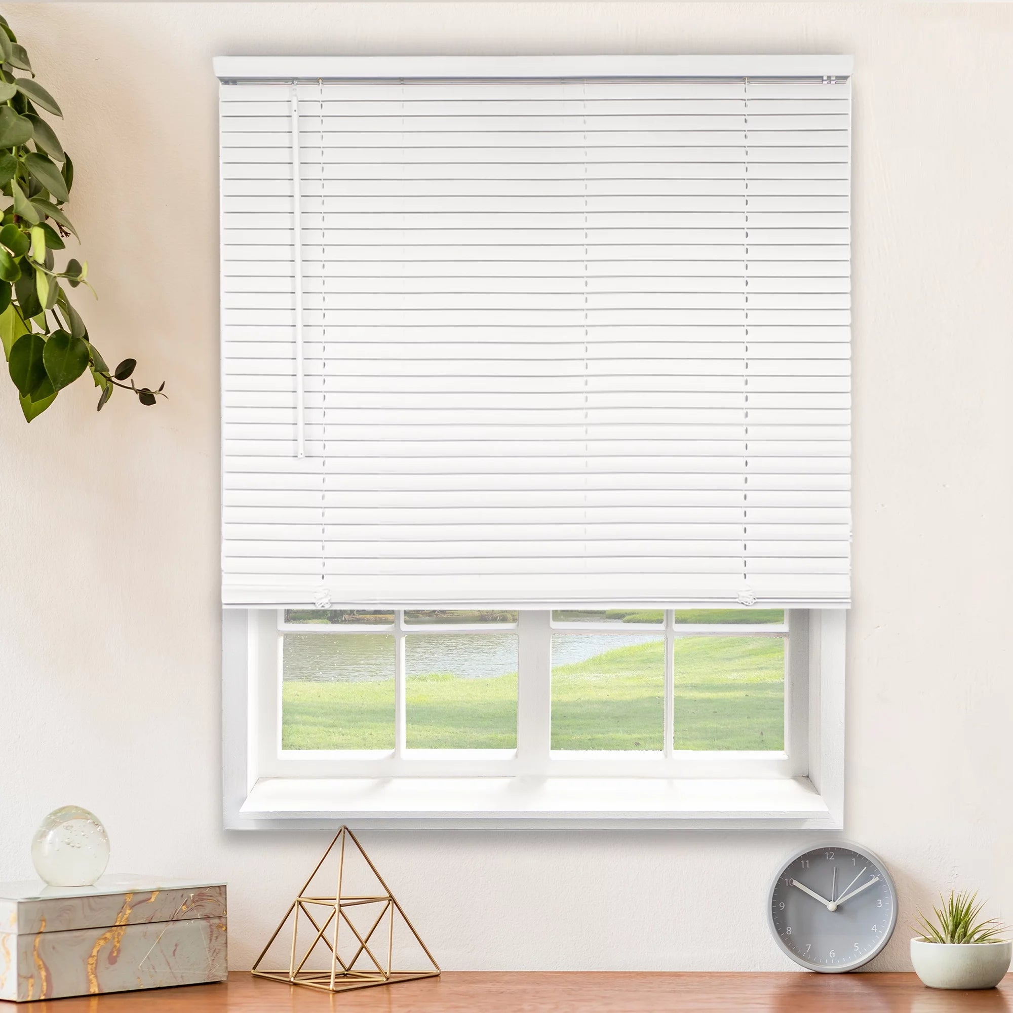Gloss White Cordless Vinyl Mini Blinds 70"W X 48"H I59623