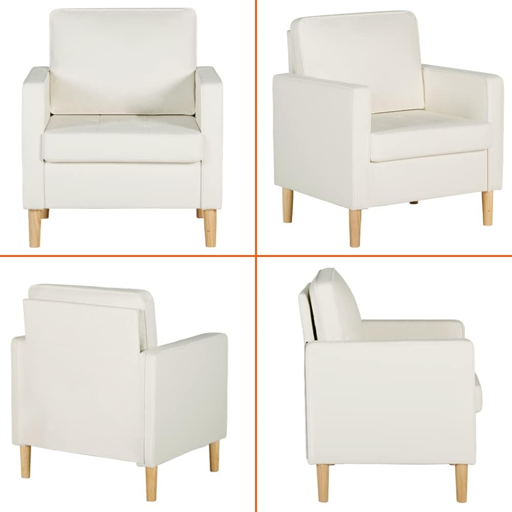 Cream White Faux Leather Single Sofa Chair C32099