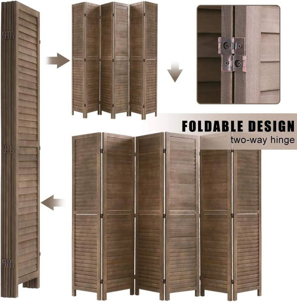 6 Panels 5.75 Ft Tall Wood Louvered Folding Privacy Room Divider R548982