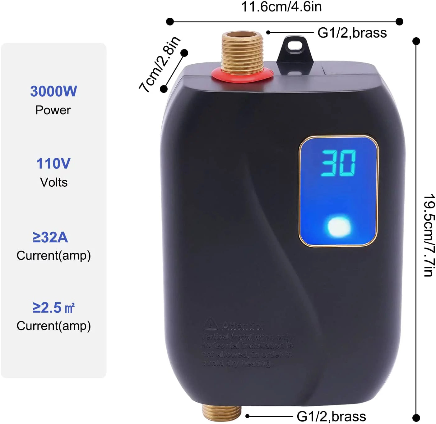 Thermostatic Tankless Electric Water Heater 110V 3000W Mini Instant Hot Water R3669