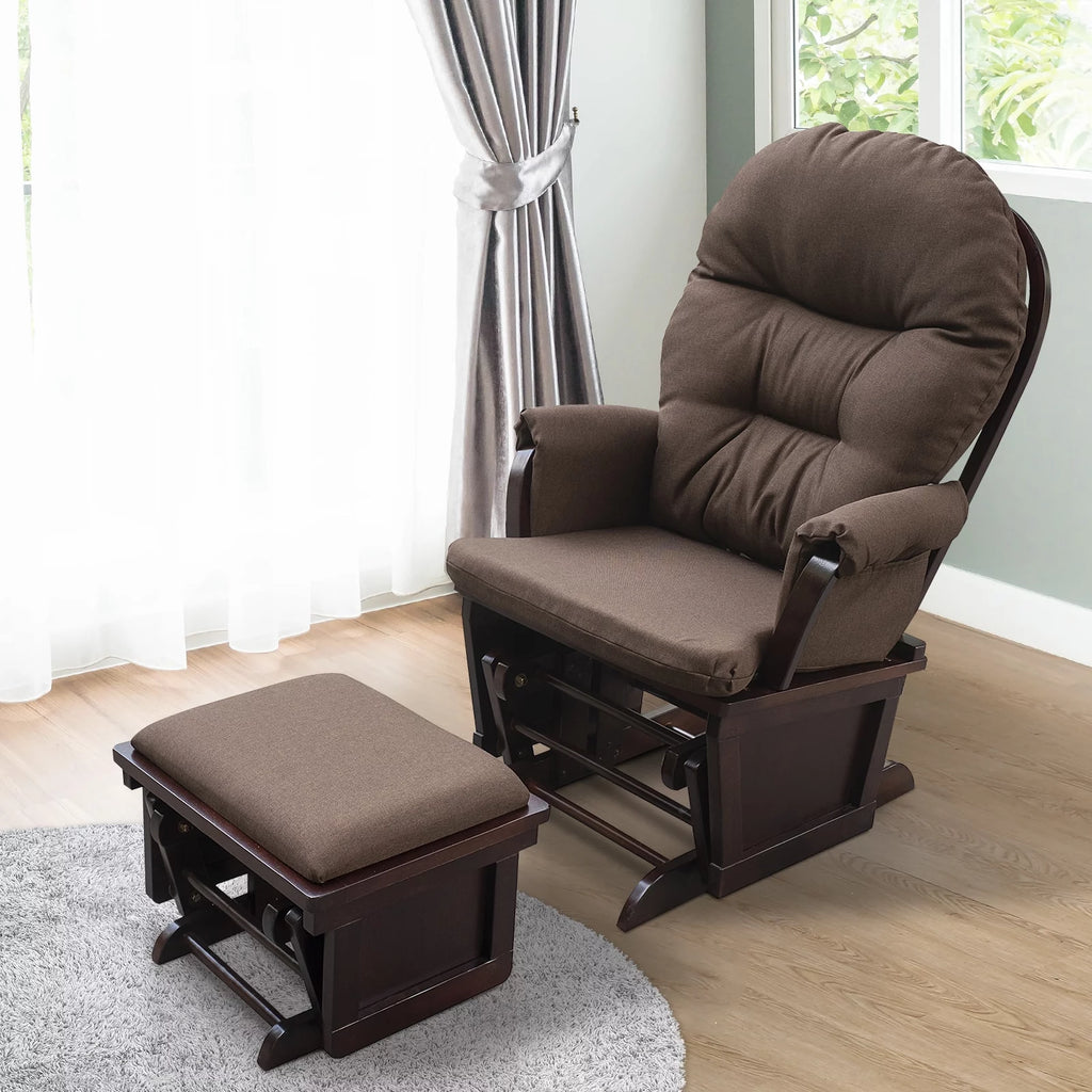 Brown Nursery Glider Rocking Chair with Ottoman S755