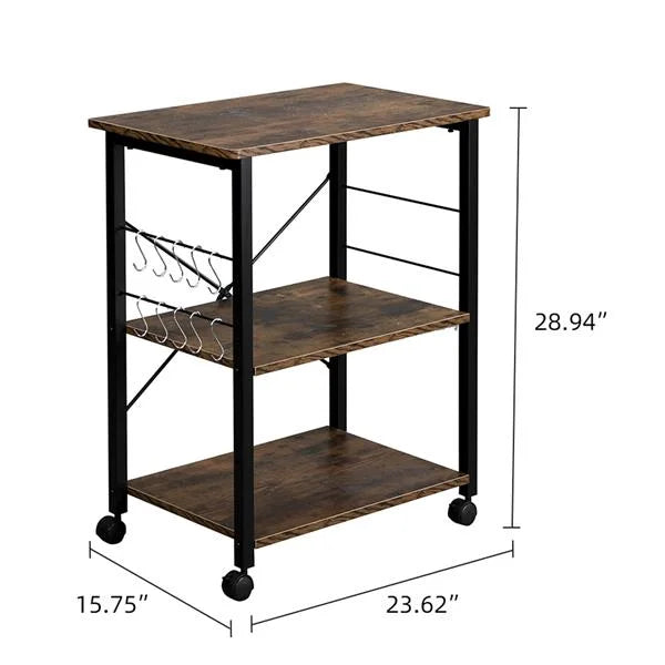 3-Tier Kitchen Utility Microwave Oven Stand Storage Cart Shelf Black Metal Frame C3624