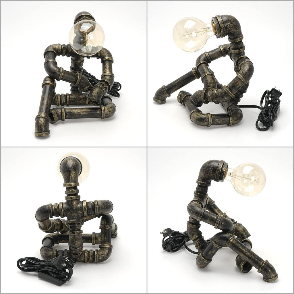 Bronze Iron Pipe Table Lamp with Button Switch J66513