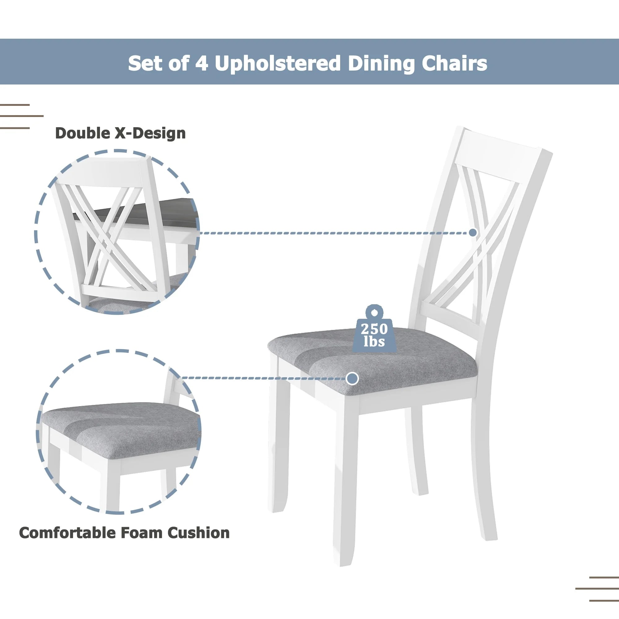 5-Piece Grey Wood Dining Table with 4 Chairs Set R390